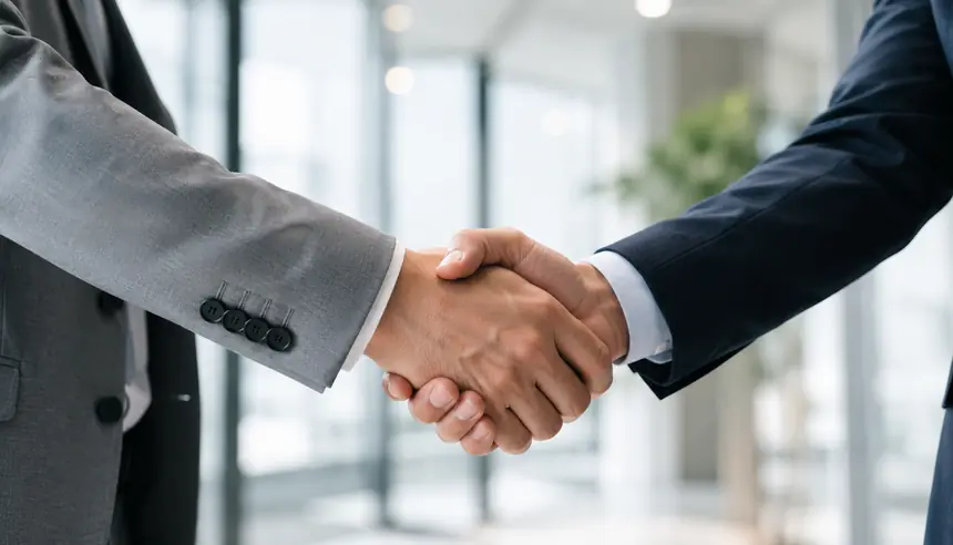 Strategic business partnership handshake