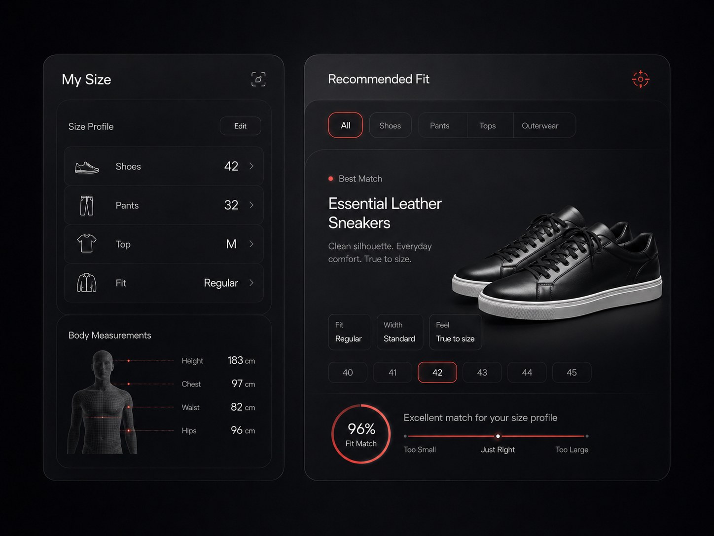 My Size scenario visual showing size profile, recommended fit, product match, and fit confidence