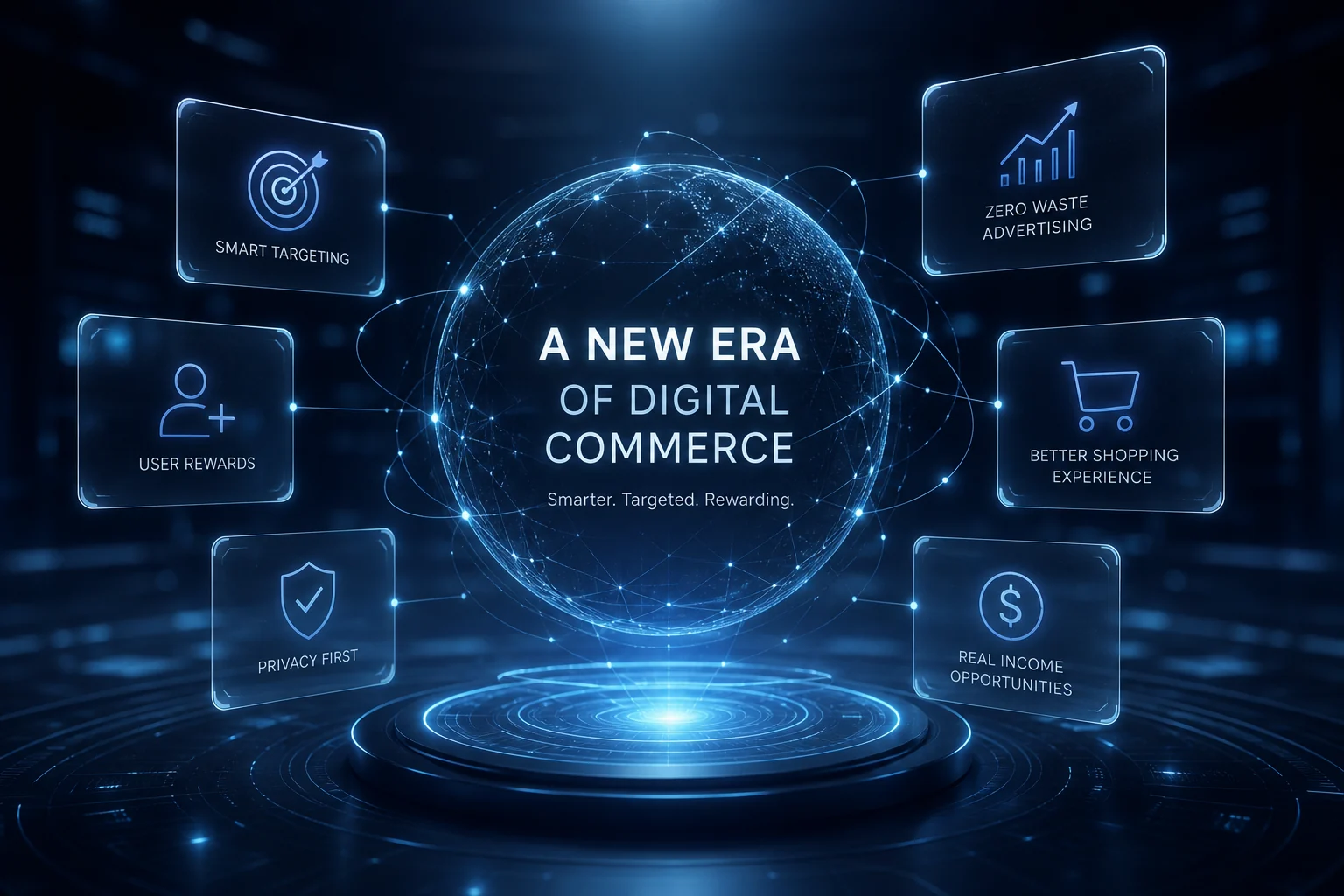 Futuristic holographic overview of MAZZANEH digital commerce ecosystem