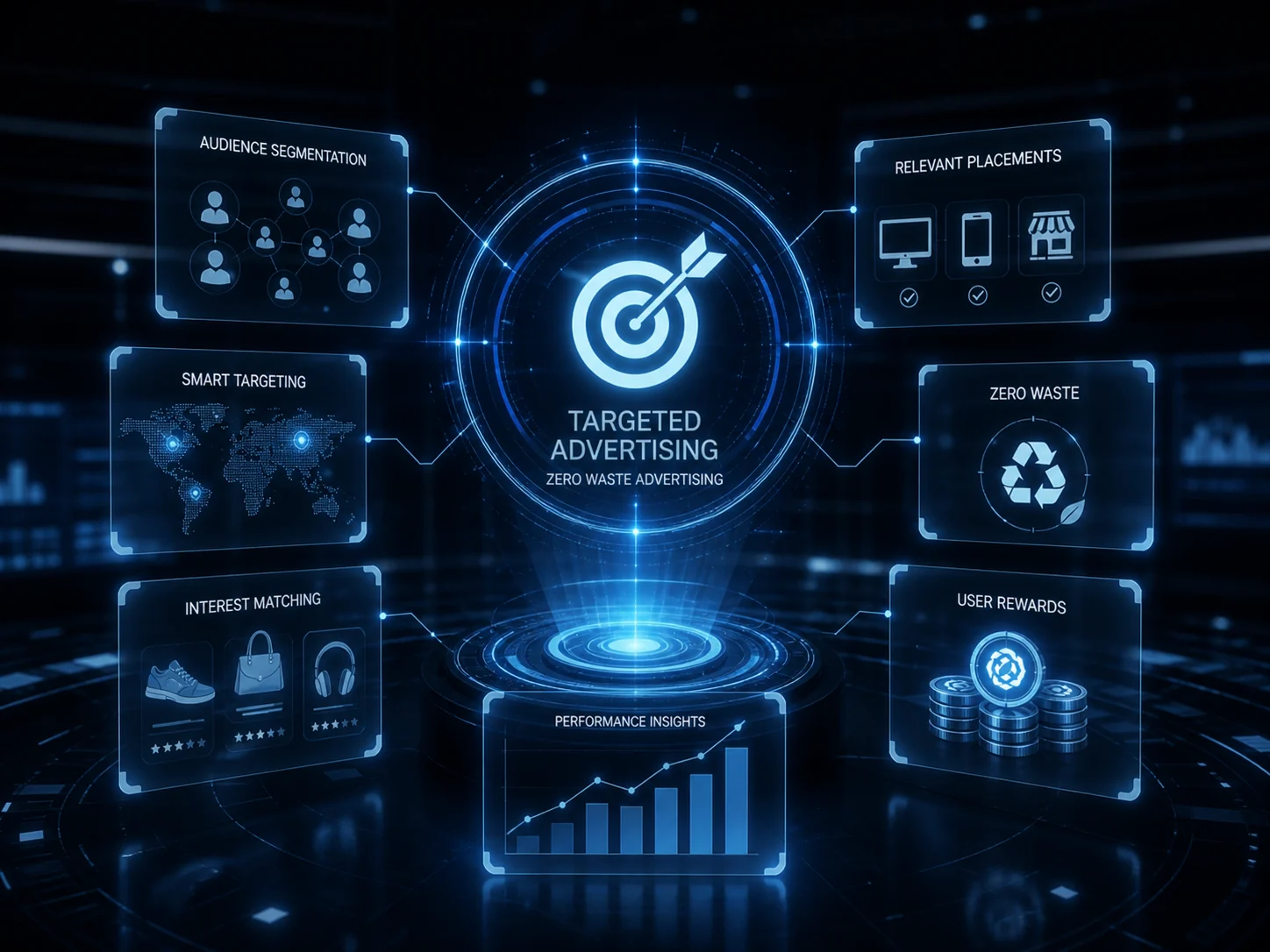 Zero waste advertising dashboard with audience segmentation and user rewards