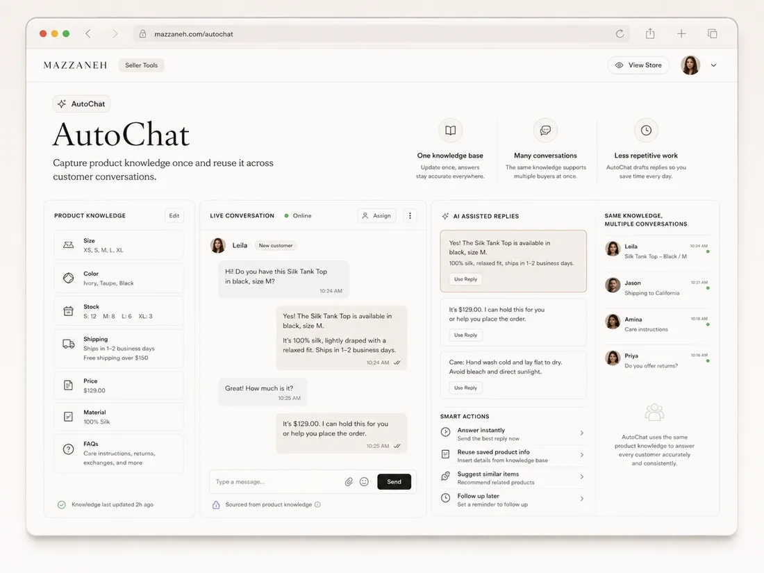 AutoChat seller knowledge dashboard
