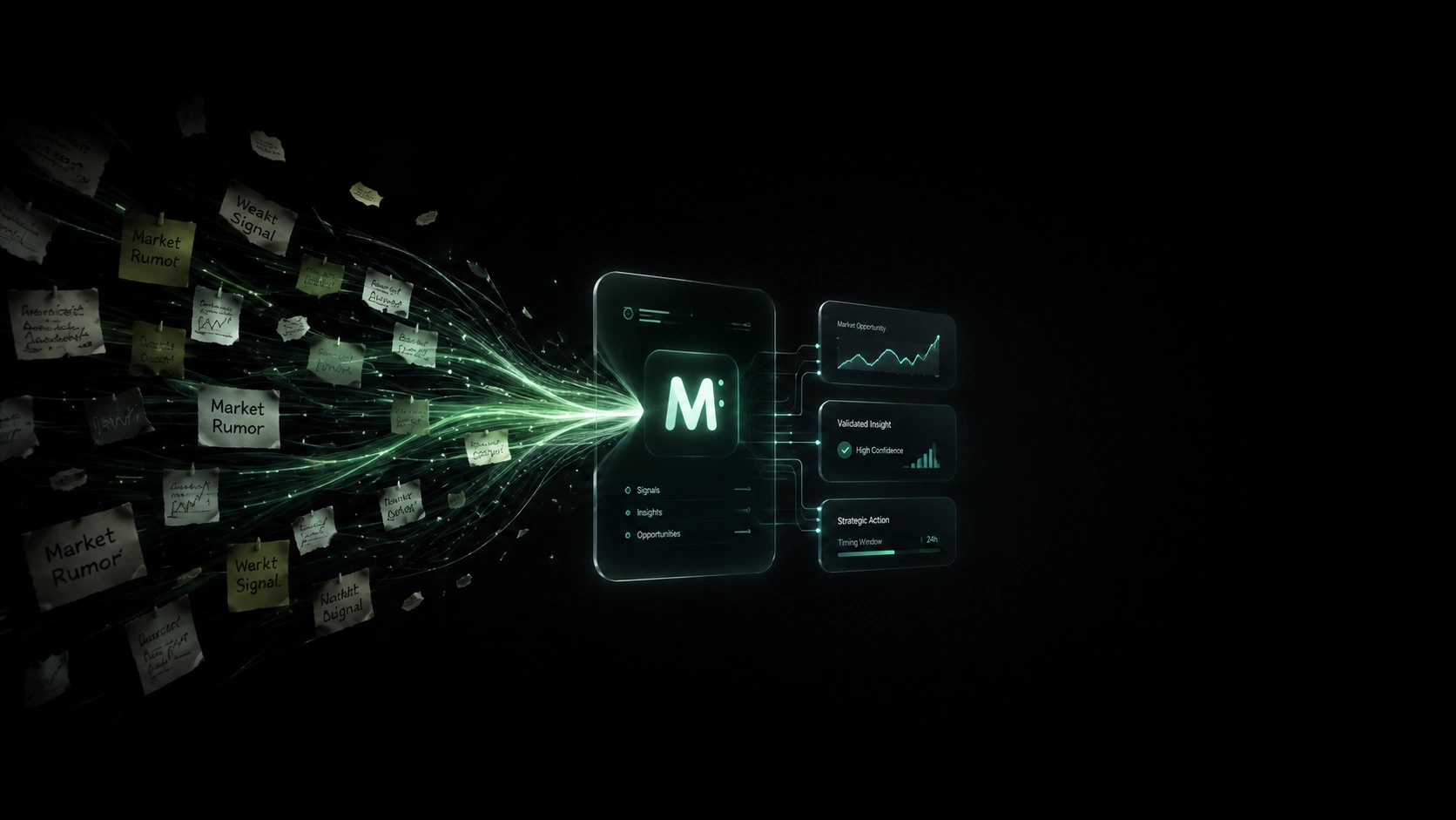 Conceptual transformation from scattered market signals into structured insight