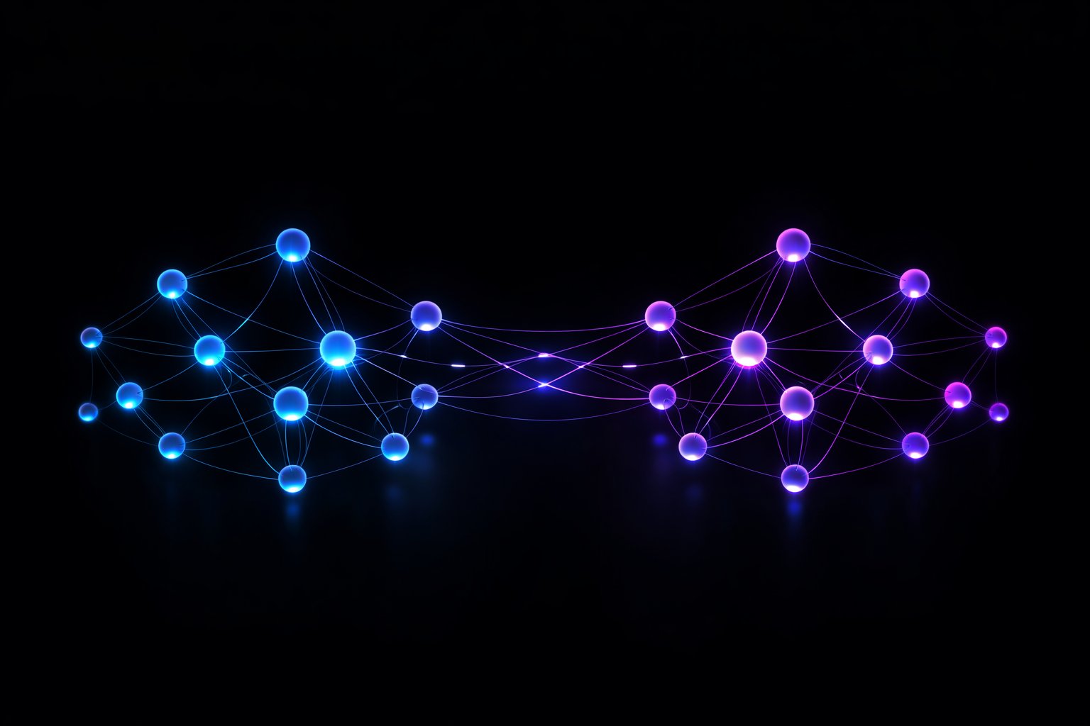 Two interconnected AI brain networks — blue and purple — illustrating ZOE AI as a multi-system architecture rather than a single model
